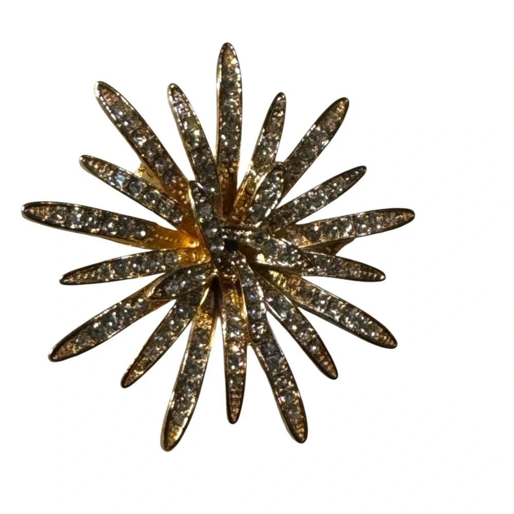 GYAYU Gold Starburst Crystal Rhinestone Brooch Pin Statement Piece